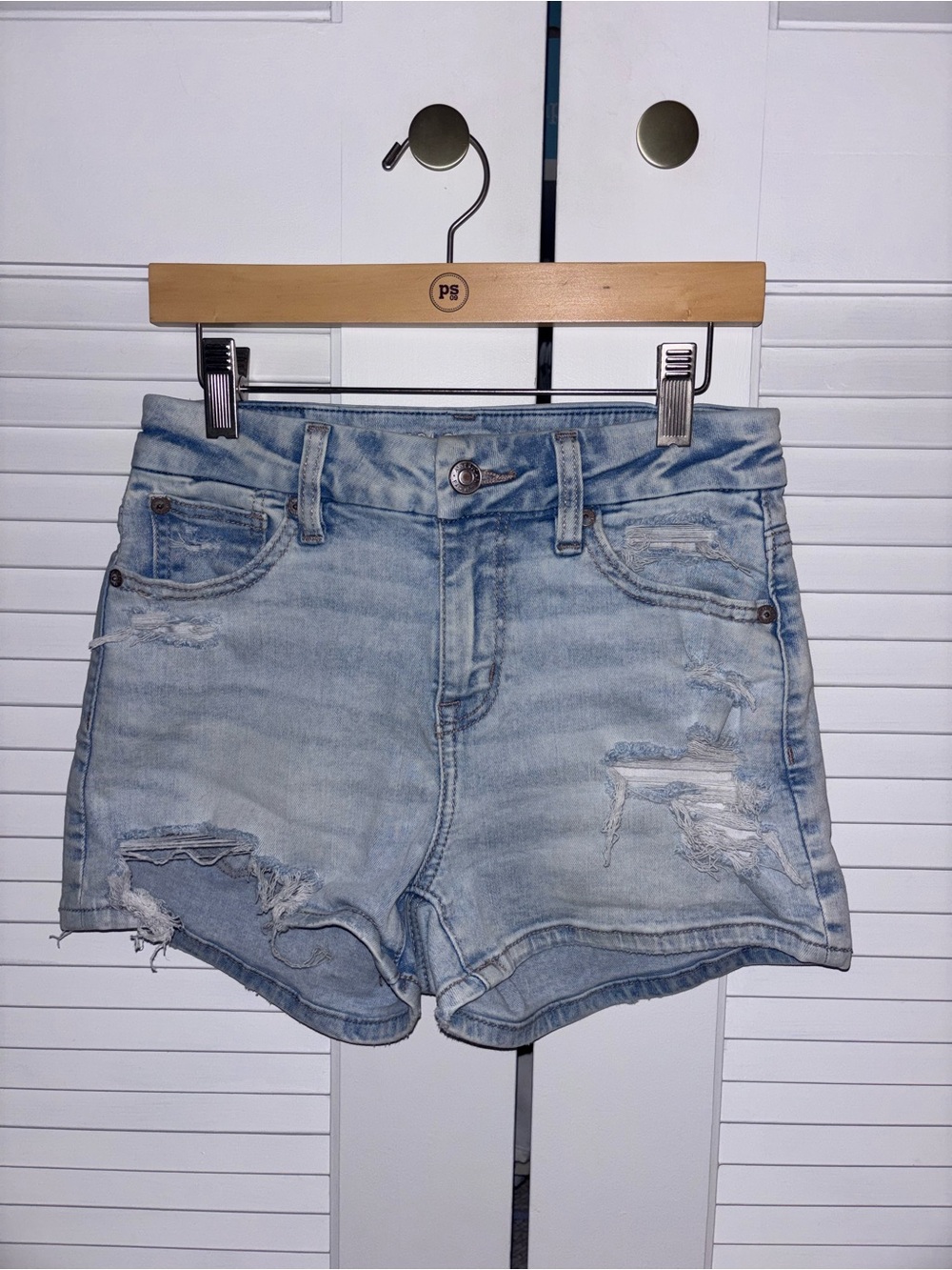 American Eagle Outfitters Light Wash Distressed Denim Shorts